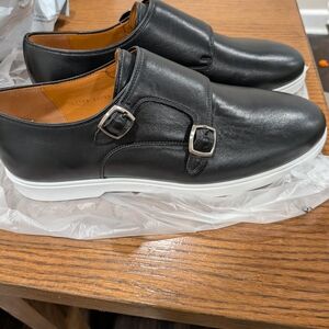 Magnanni Black Leather Double Monk Sneakers with White Sole